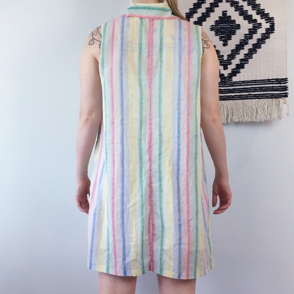 Vintage Swim Cover Up Dress Stripe Embroidered - Picture 3 of 4